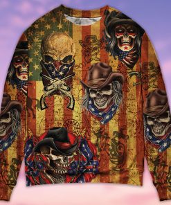Skull Cowboy America Retro Christmas Ugly Sweater, Sweatshirt Skull Cowboy America Retro Christmas Ugly Sweater, Sweatshirt