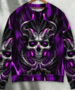 Skull Dark Purple Fire Lighting Ugly Christmas Sweater