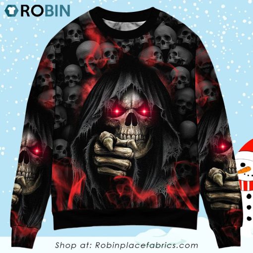 Skull Dark Red Smoke Lighting Sweater Ugly Christmas Sweater