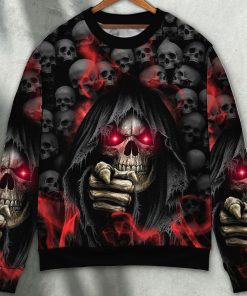 Skull Dark Red Smoke Lighting Sweater Ugly Christmas Sweater