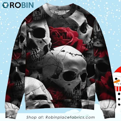 Skull Death Love Rose Ugly Christmas Sweater