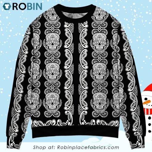 Skull Diamond Pattern Black And White Sweater Ugly Christmas Sweater