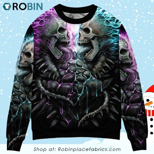 Skull Flaming Skull Style Sweater Ugly Christmas Sweater