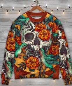 Skull Floral Skull Hummingbird Christmas Ugly Sweater, Sweatshirt