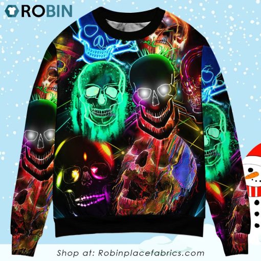Skull Glowing Colorful Style Sweater Christmas Ugly Sweater, Sweatshirt