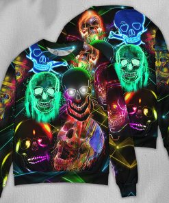 Skull Glowing Neon Light Christmas Ugly Sweater, Sweatshirt