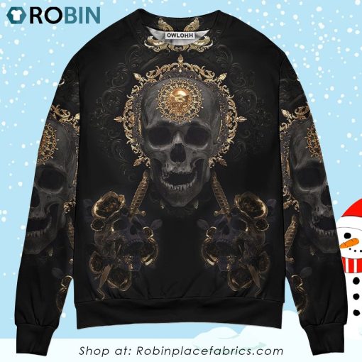 Skull Golden Skull True King Stay True Till Death Christmas Ugly Sweater, Sweatshirt