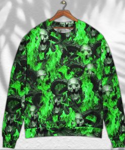 Skull Green Flame Burn Christmas Ugly Sweater, Sweatshirt