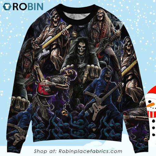 Skull Guitar Cool Dark Ugly Christmas Sweater