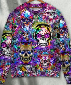 Skull Hippie Colorful Art Style Sweater Ugly Christmas Sweater