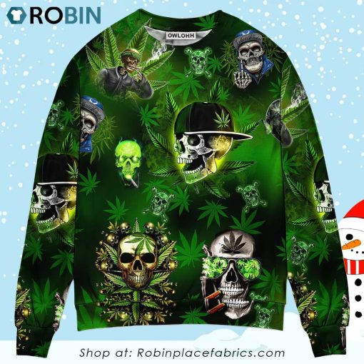 Skull Let’s Get High Green Ugly Christmas Sweater