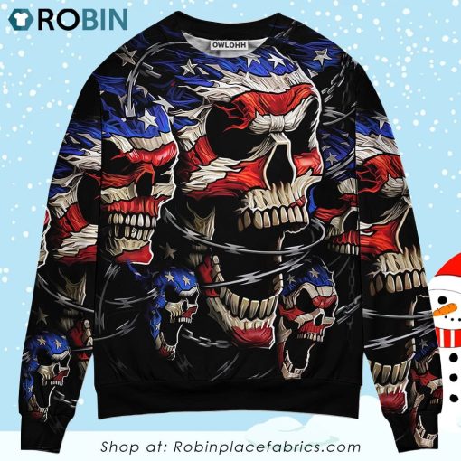 Skull Love America Forever Christmas Ugly Sweater, Sweatshirt