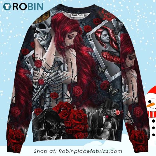 Skull Love Is Life Rose Ugly Christmas Sweater