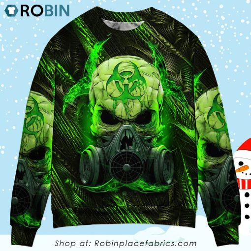 Skull Mask Green Lighting Sweater Ugly Christmas Sweater
