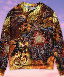 Skull Motorcycle Racing Fast Fire Ugly Christmas Sweater