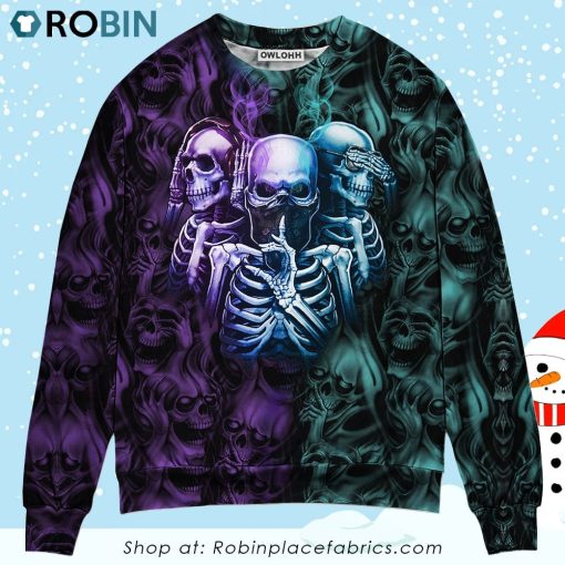 Skull Neither Hear Nor See Christmas Ugly Sweater, Sweatshirt