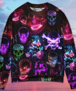Skull Neon Art Happy Holiday Ugly Christmas Sweater