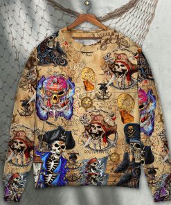 Skull Pirate Hunting Treasure Map Christmas Ugly Sweater, Sweatshirt