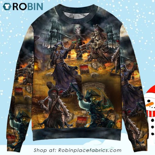 Skull Pirate Skull Treasure Hunting Sweater Christmas Ugly Sweater, Sweatshirt