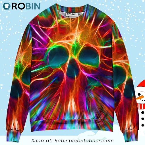 Skull Rainbow Color Love Cool Style Christmas Ugly Sweater, Sweatshirt