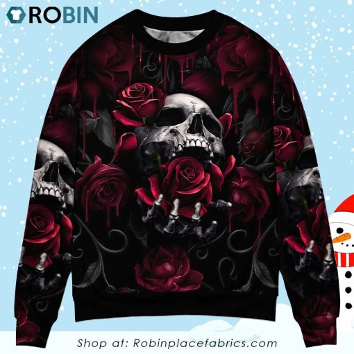 Skull Rose Blood Dark Screaming Sweater Ugly Christmas Sweater