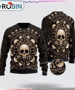 Spooktacular Skull Pattern Christmas Ugly Sweater