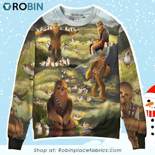 Star Wars The Last Jedi Chewbacca & Porgs Sweater