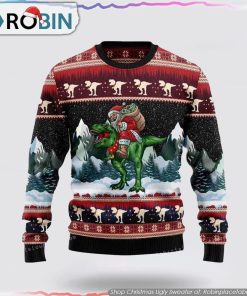 T Rex Santa Claus Ugly Christmas Sweater Party Loving