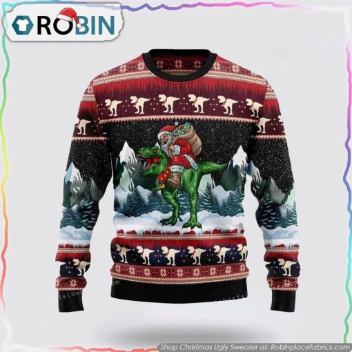 T Rex Santa Claus Ugly Christmas Sweater Party Loving