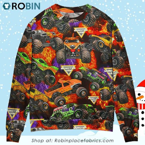 Truck Packed Monster Style Trucks Christmas Ugly Sweater, Sweatshirt