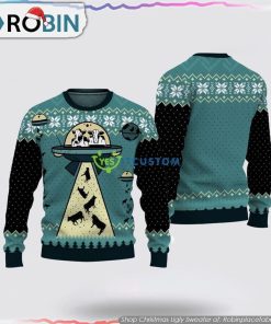UFO ALien Cow Abduction Christmas Ugly Sweater