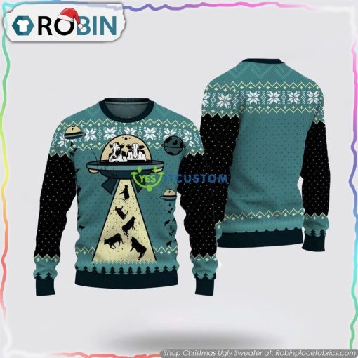UFO ALien Cow Abduction Christmas Ugly Sweater
