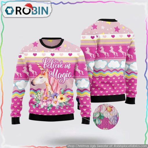 Unicorn Believe In Magic Ugly Christmas Sweater