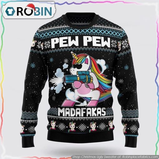 Unicorn Pew Pew Ugly Christmas Sweater