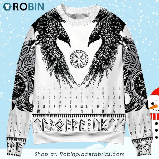 Viking Black Runic Raven Scandinavian Sweater Christmas Ugly Sweater, Sweatshirt