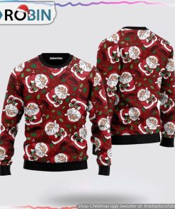 Vintage Santa Claus Ditsy Holly Pattern Ugly Christmas Sweater