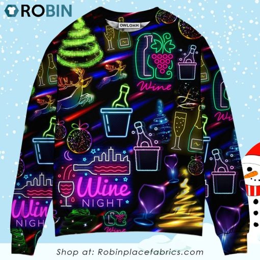 Wine Christmas Neon Art Drinking Christmas Ugly Sweater, Sweatshirt