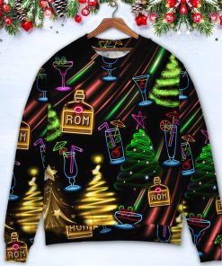 Wine Rum Christmas Neon Art Drinking Christmas Ugly Sweater, Sweatshirt Wine Rum Christmas Neon Art Drinking Christmas Ugly Sweater, Sweatshirt