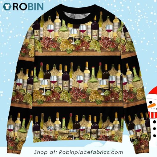 Wine Tasking Border Stripe Christmas Ugly Sweater, Sweatshirt
