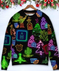 Wine Tequila Christmas Neon Art Drinking Christmas Ugly Sweater, Sweatshirt Wine Tequila Christmas Neon Art Drinking Christmas Ugly Sweater, Sweatshirt