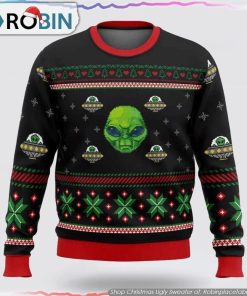 Xmas Alien With A UFO Ugly Sweater