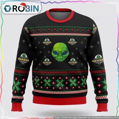 Xmas Alien With A UFO Ugly Sweater