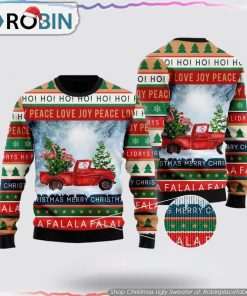 Xmas Flamingos Ride Red Truck Ugly Sweater