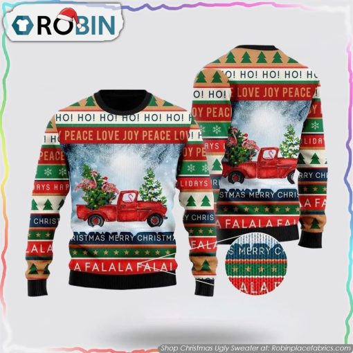 Xmas Flamingos Ride Red Truck Ugly Sweater