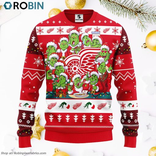 Detroit Red Wings 12 Grinch Xmas Day Ugly Christmas Sweater