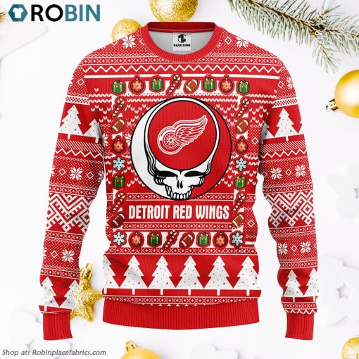 Detroit Red Wings Grateful Dead Ugly Christmas Fleece Sweater