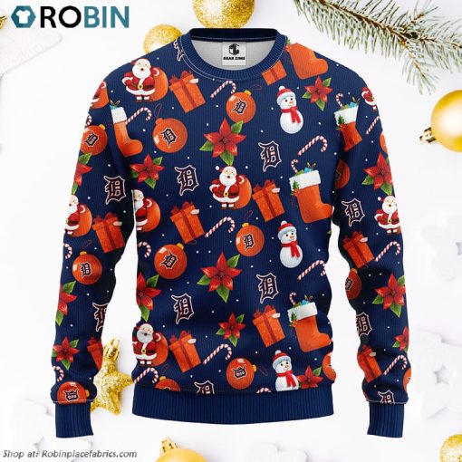 Detroit Tigers Santa Claus Snowman Ugly Christmas Sweater