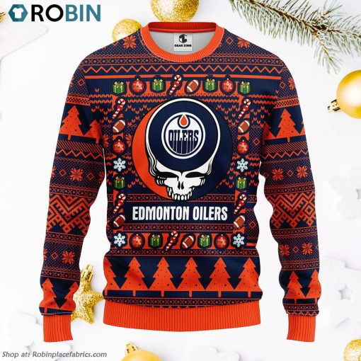 Edmonton Oilers Grateful Dead Ugly Christmas Fleece Sweater