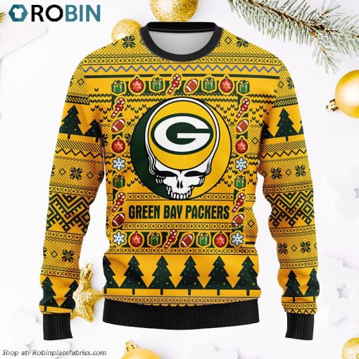 Green Bay Packers Grateful Dead Ugly Christmas Fleece Sweater