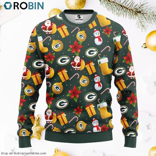 Green Bay Packers Santa Claus Snowman Ugly Christmas Sweater, Christmas Gifts Ideas